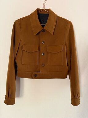 AMI Paris Alexandre Mattiussi Cropped Wool Jacket Brown Size EU 36 / S / US 4-6